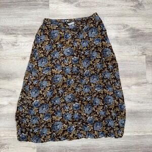 Jay Peters Floral Maxi Skirt Brown Roses Vintage Boho Cottagecore Womens Size M